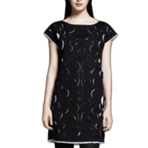 Catherine Malandrino Women's Black Cut-Out Swirl Chiffon Shift Mini Dress Size L
